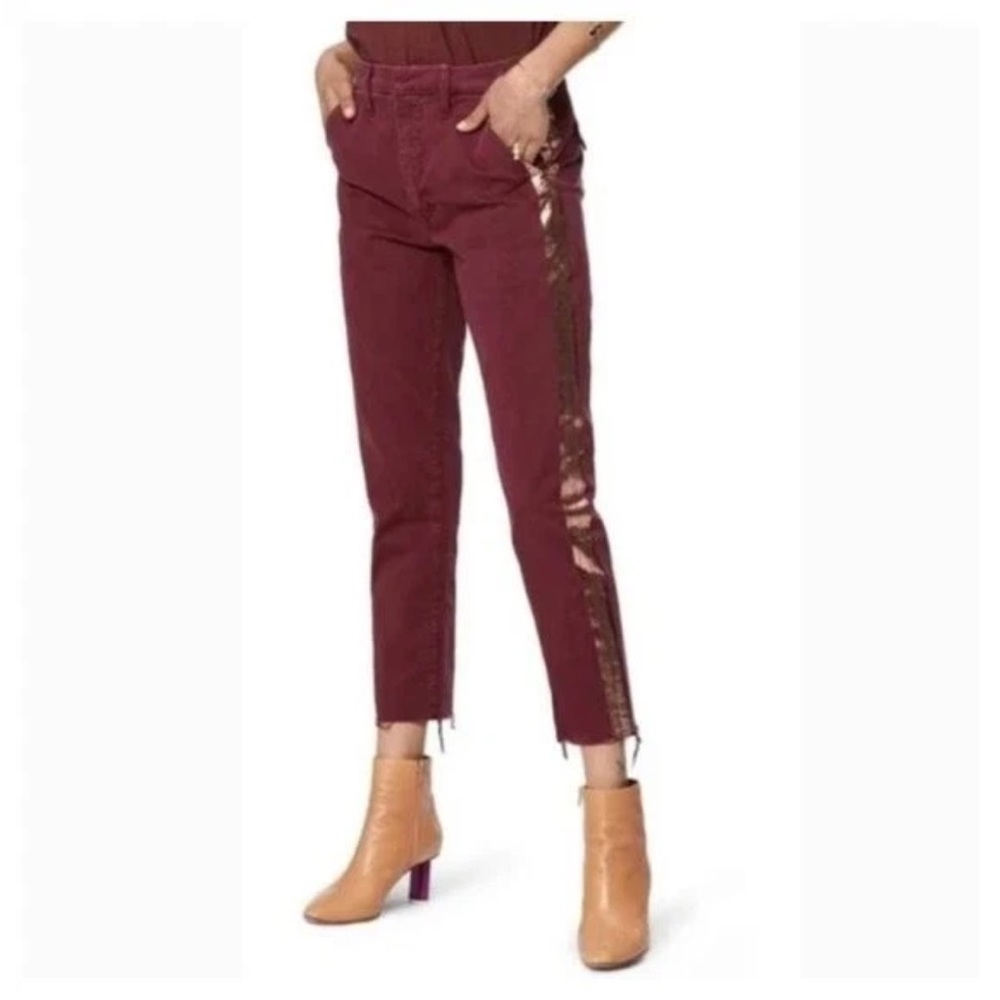 Mother Women's Shaker Prep Fray Ankle Cropped Pants Dahlia Rose Gold Size 25